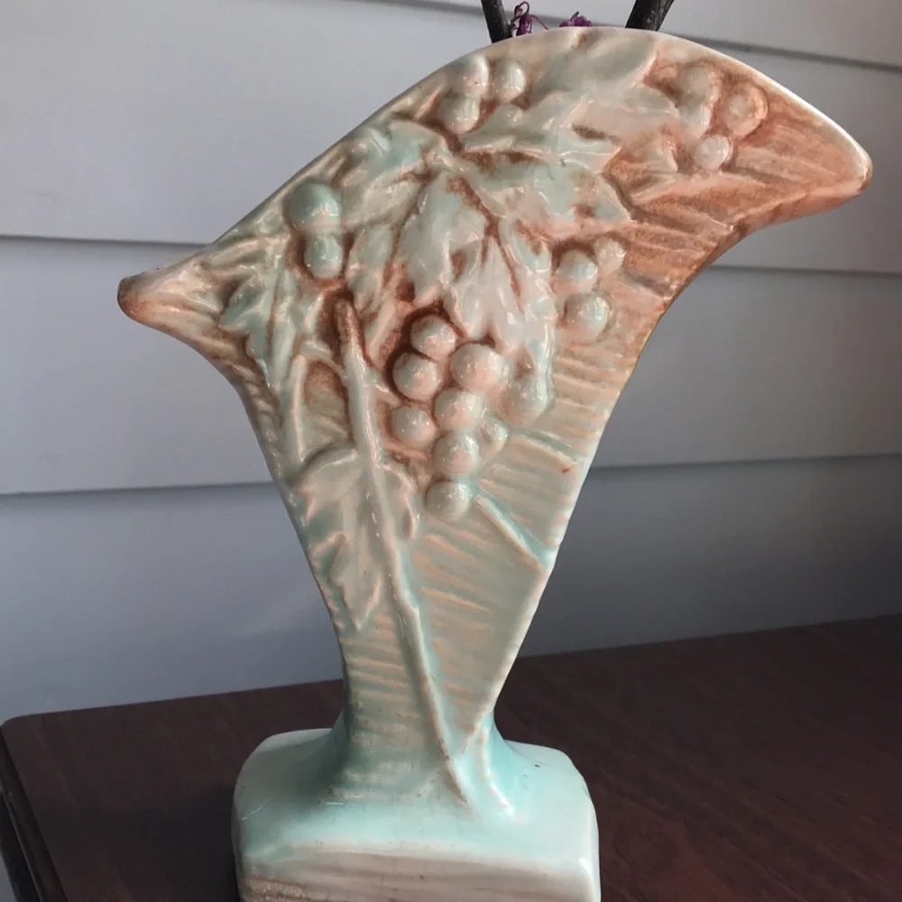 Ceramic Art Deco Style Mint Green and Bronze Vase